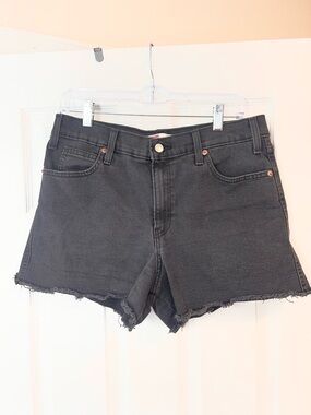 Levi Strauss Signature Heritage High Rise Black Denim Shorts Frayed Hem W30